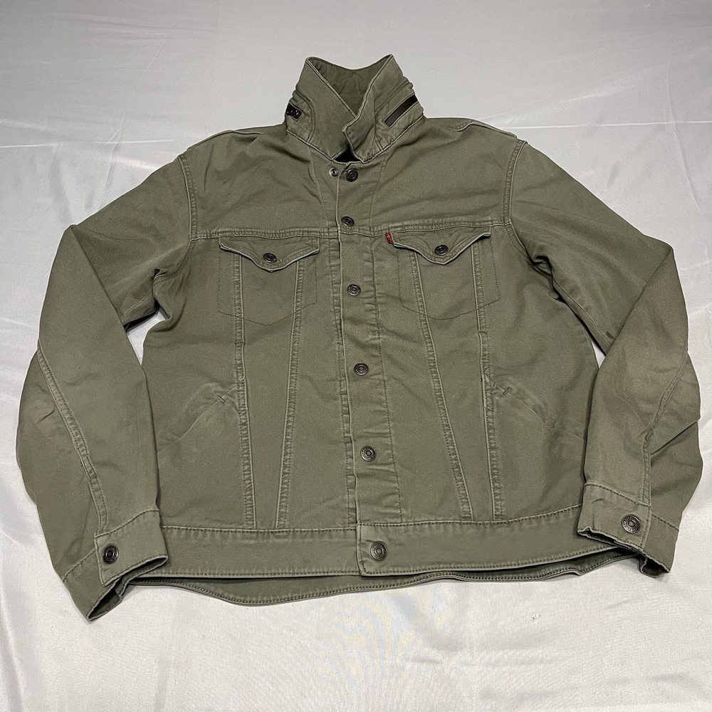 Levis Commuter Trucker Jacket Mens L Olive Drab Military Utility Y2K Streetwear